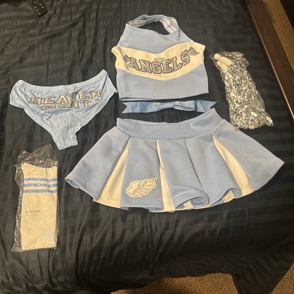 Blue and White Dance Set with Pleated Skirt